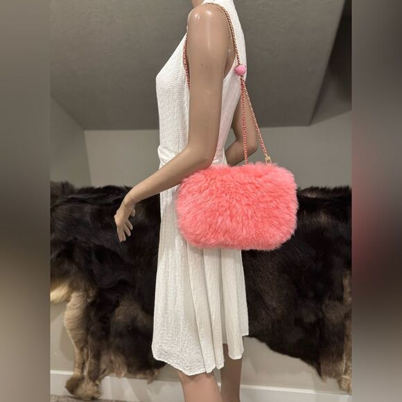 Real Shearling Leather Handmade Slouchy Bag Phone Pouch Crossbody